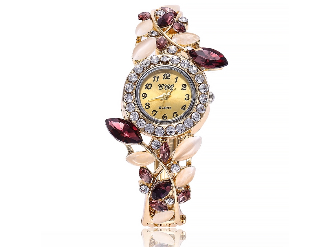 Reloj De Pulsera De Cuarzo Para Mujer Con Correa De Aleación Y Diamantes De Imitación Morados.