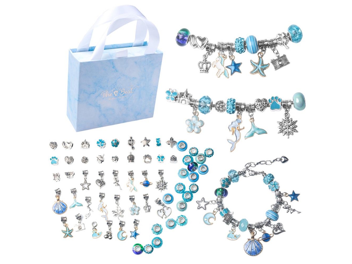 Ats-kit De Fabricación De Pulseras Diy Con Accesorios Ricos Manualidades De Joyería Retro Para Niños Azul