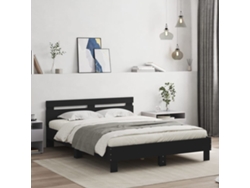 Estructura De Cama Con Cabecero Y Luces Led Negro 140x190 Cm