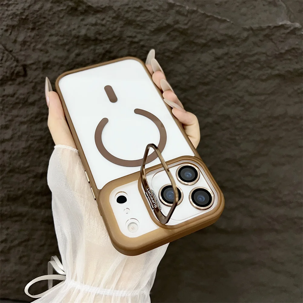 (iphone 12, Dorado) Funda Con Soporte Magnético Magsafe Para Iphone, Compatible Con Carga Inalámbrica.
