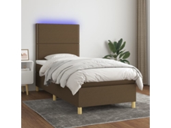 Cama Box Spring Colchón Y Luces Led Tela Marrón Oscuro 90x200cm