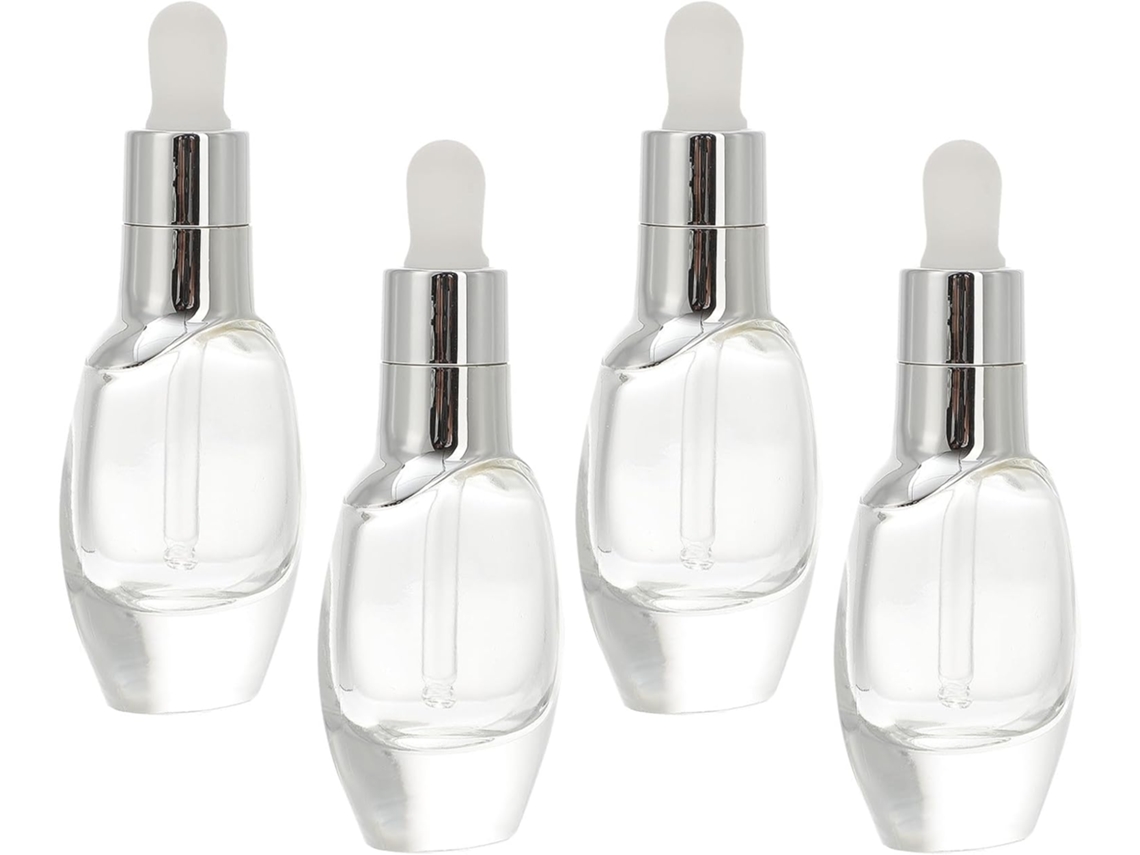 Frascos Cuentagotas Plateados, Juego De 4 Frascos De Vidrio Recargables, Fáciles De Apretar, 30 Ml