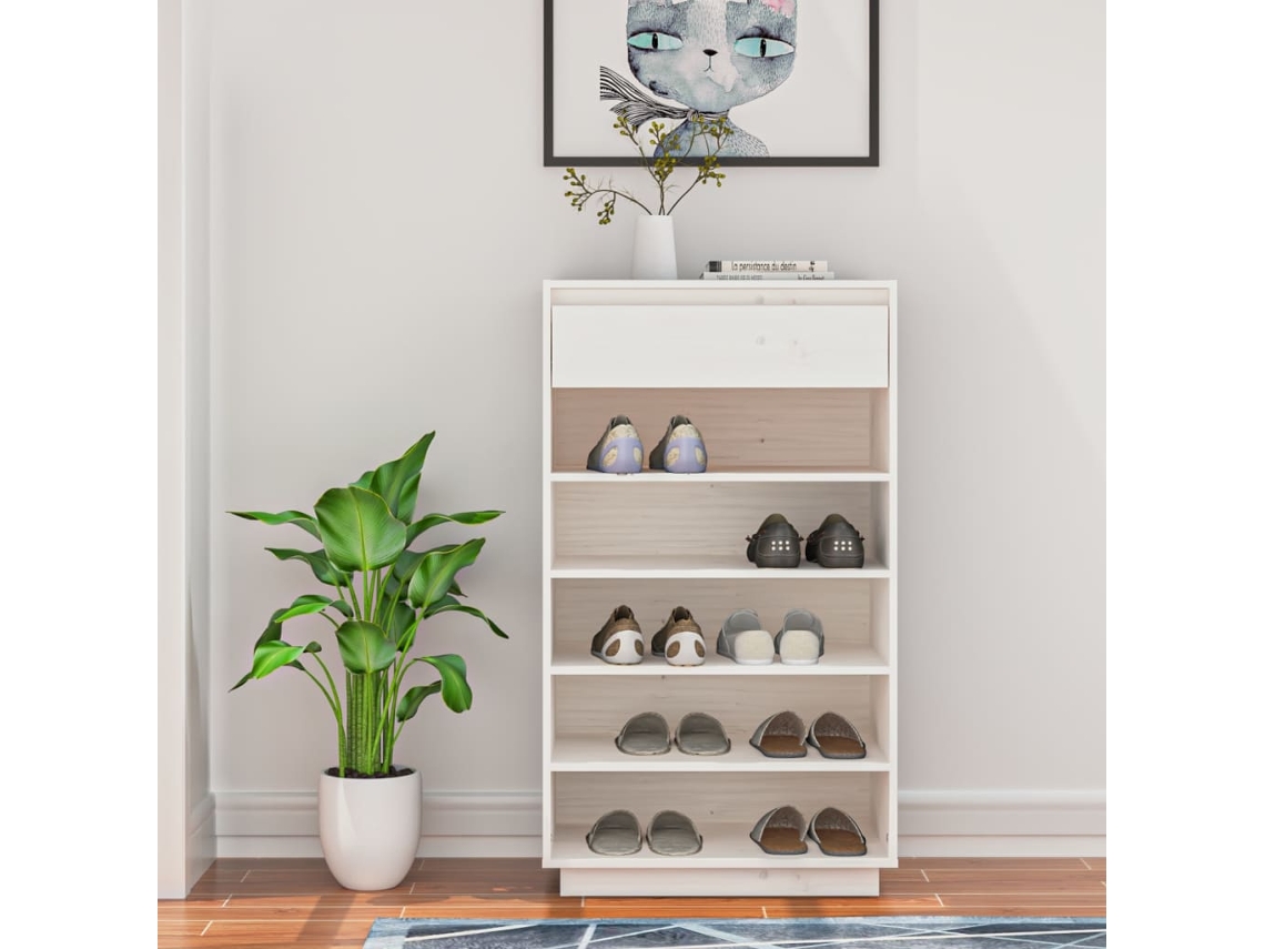 Zapatero Organizador 60X34X105 Cm Madera de Pino Maciza Blanco