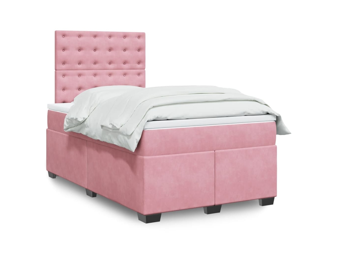 Cama Box Spring Con Colchón Terciopelo Rosa 120x200 Cm