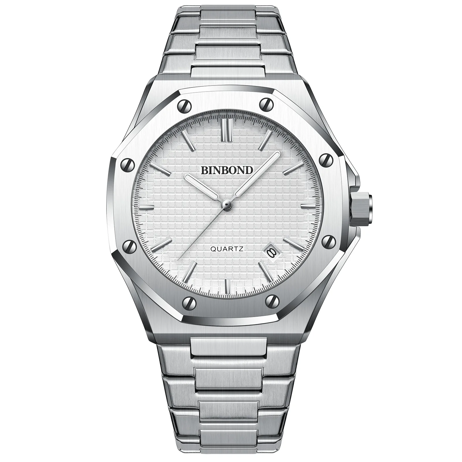 Reloj De Hombre Elegante E Informal Con Esfera Grande, Acero Inoxidable, Calendario Y Movimiento De Cuarzo.