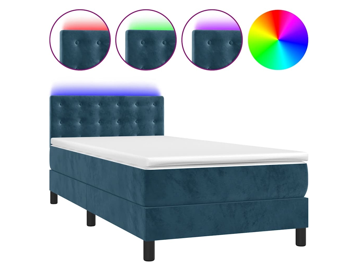 Maison Exclusive - Cama Box Spring Colchón Y Led Terciopelo Azul Oscuro 80x200 Cm