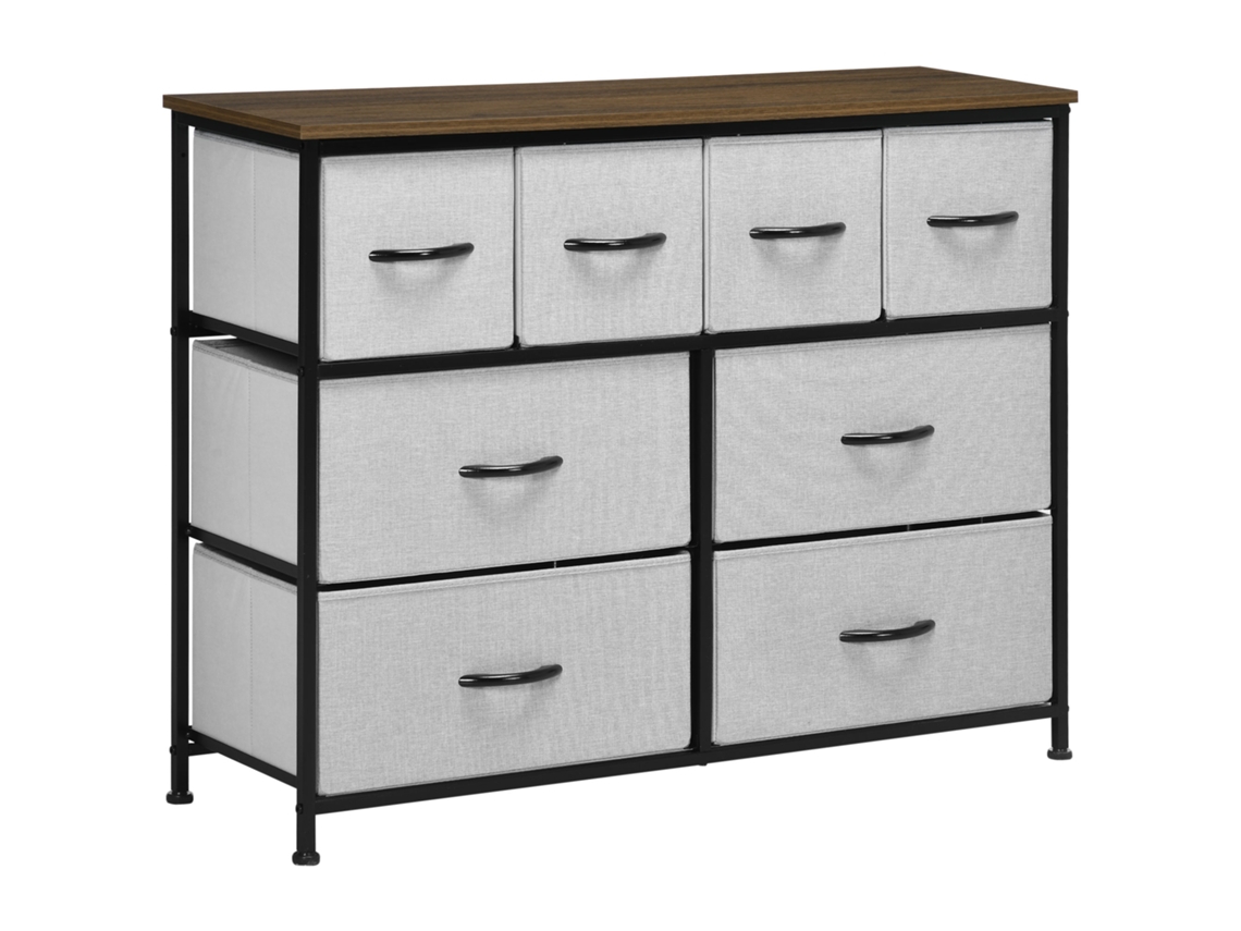 Cómoda de 8 cajones, parte trasera de tela, plegable, estructura de acero, negra, 100x30x78