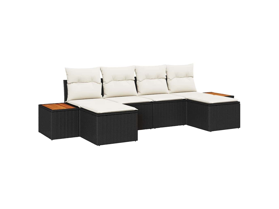 Maison Exclusive - Conjunto De Sofá De Jardín Con Cojín 6 Pcs Negro Y Crema