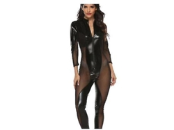 Mono De Cuero Con Doble Cierre, Lencería Sexy, Malla Transparente, Spandex Para Mujer, Ropa Interior Erótica