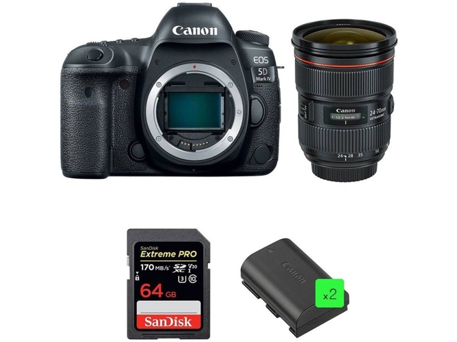 Kit Cámara Reflex CANON EOS 5D Mark IV + EF 24-70mm f/2.8L II USM + SanDisk 64GB + 2 LP-E6N