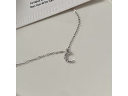 (oro Blanco) Collar Con Colgante De Luna En Agua De Plata De Ley 925, Textura Ondulada, Elegante Y Sencillo Collar Con Luna Pequeña