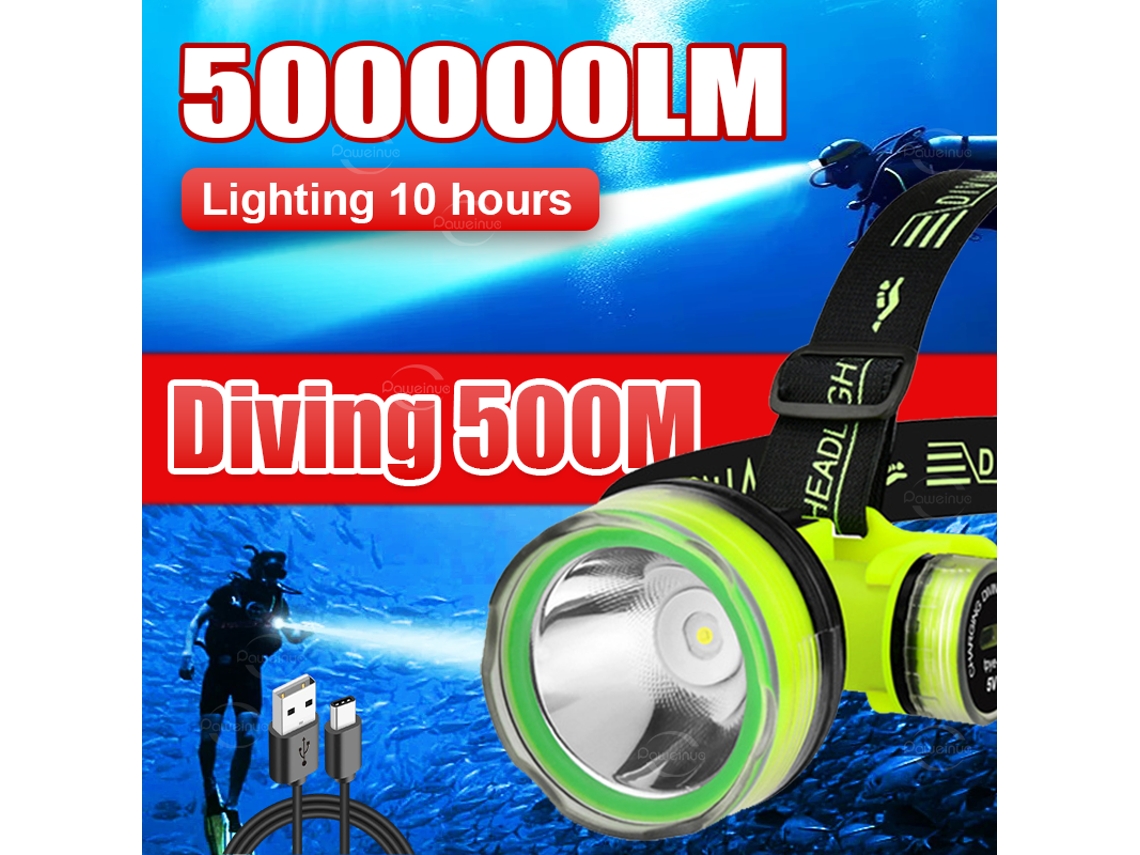 Linterna frontal de buceo profesional 2024, LED de alta potencia, sumergible hasta 500 m, IPX8, Viewleaf Fishing