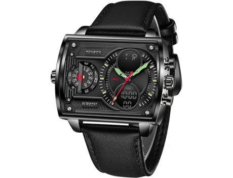 VEANXIN Reloj cuadrado Reloj de pulsera deportivo con correa de cuero resistente al agua de dos semanas-Negro