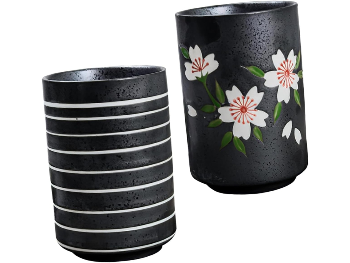 Conjunto De 2 Xícaras De Chá Vintage Japonesas Em Cerâmica Bruta, 300ml