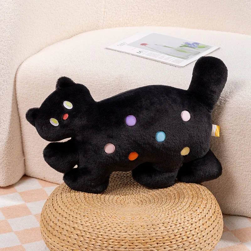 (negro, 55 Cm) Cojín Para Adulto Con Estampado De Gato De Lunares, Cojín Para Sofá, Cojín Adorable