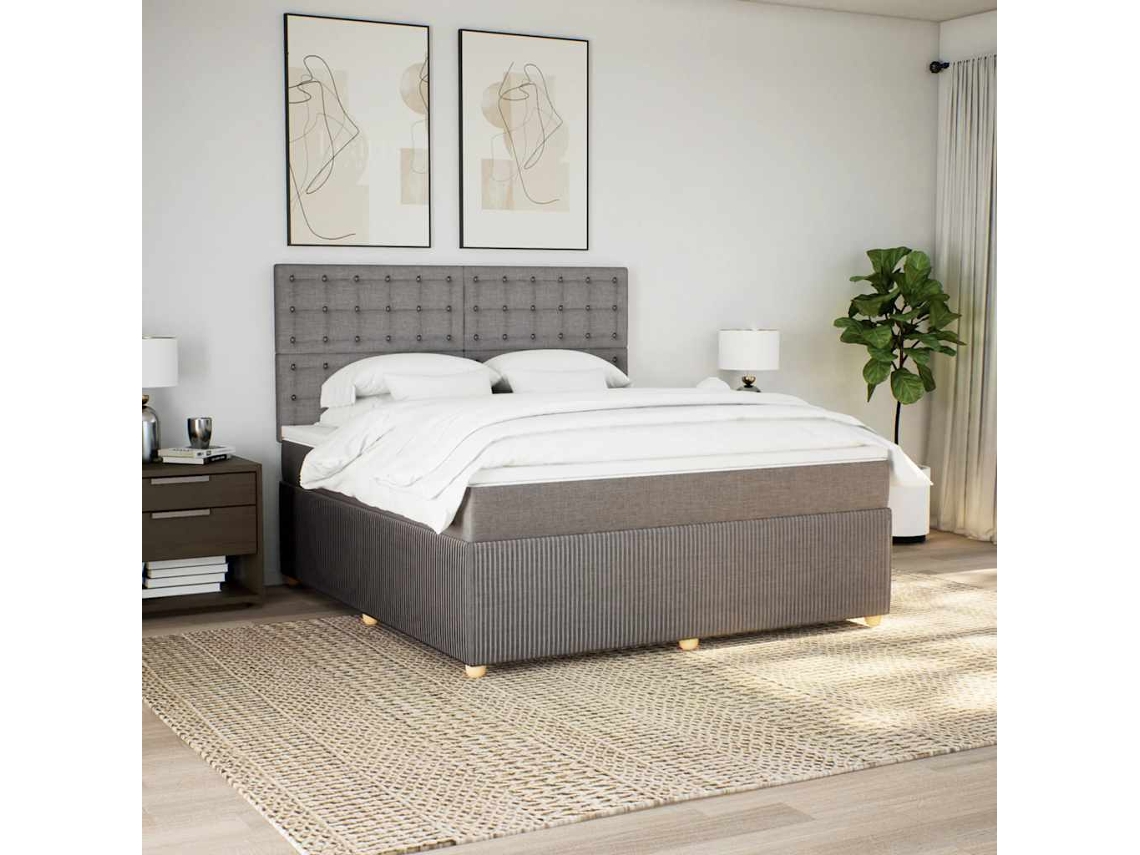 Cama Box Spring Con Colchón Tela Gris Taupe 180x200 Cm