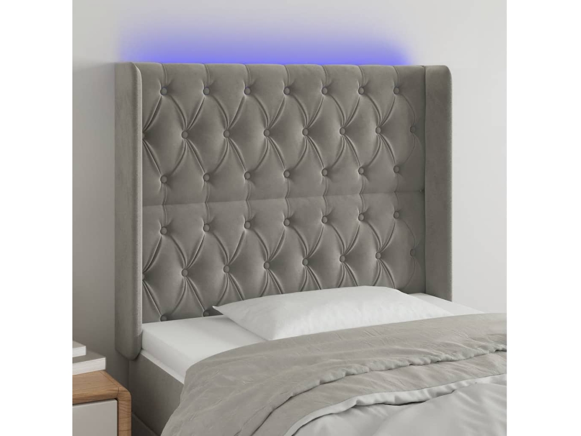 Cabecero Con Led De Terciopelo Gris Claro 103x16x118/128 Cm
