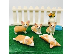 Conjunto De 5 Esculturas De Corgi Hechas Y Pintadas A Mano, Figuritas De Perros, Adornos Y Decoraciones.