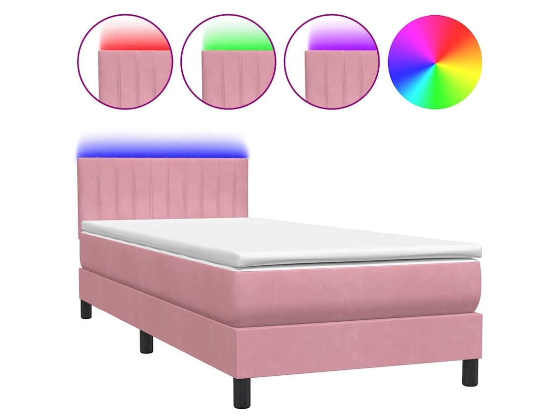 Maison Exclusive - Cama Box Spring Con Colchón Y Led Terciopelo Rosa 90x220 Cm