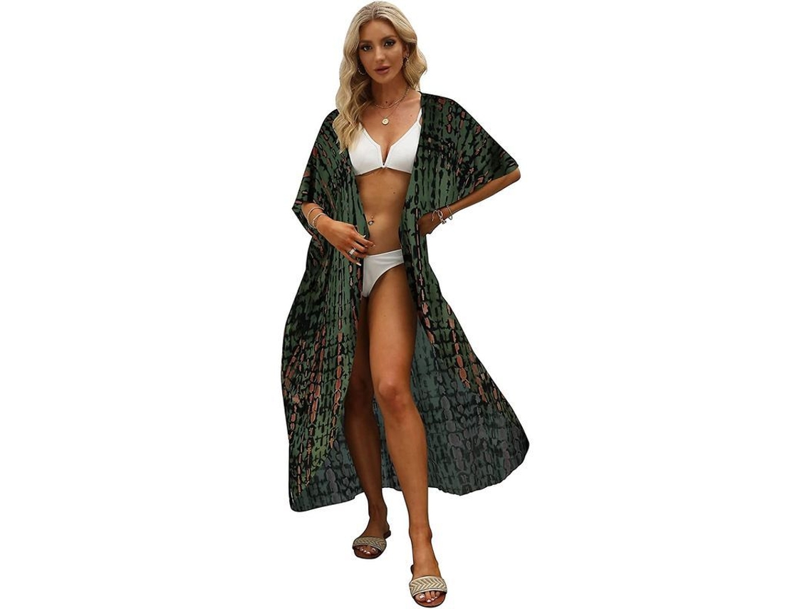 2026-kimono Largo De Playa Para Mujer Con Estampado Tie-dye Abierto Frontal Manga 3/4 De Rayón Ligero
