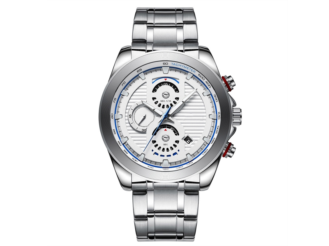 Reloj De Pulsera De Cuarzo Con Correa De Acero Aleación Impermeable Moderno (dial Blanco Correa Plata)