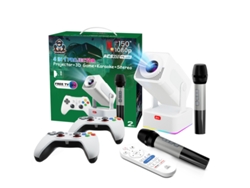 Proyector 4 en 1 Szsmart Hcs350 Plus, Resolución nativa 1080p, 450 ANSI, Android 12, Wi-Fi 6, Bluetooth, con 2 Micrófonos + 2 Gamepads, Karaoke, Juegos Retro, Cine en Casa.