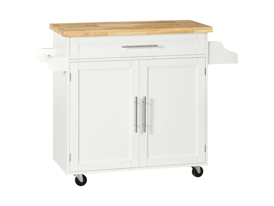 Carrito De Cocina Con Encimera, Especiero Y Toallero Para Salón Y Comedor, Blanco, 109 X 40 X 89 Cm