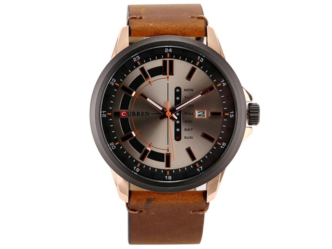 Reloj De Pulsera Para Hombre De Aleación Con Dial Redondo Analógico De Cuarzo (negro+oro Champán)