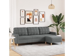 Sofá De 3 Plazas Con Taburete De Tela Gris Oscuro 210 Cm