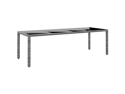Mesa de jardín LOVELY HOME Comedor de Vidrio Templado y Mimbre con Base Gris (250 x 100 x 75 cm)