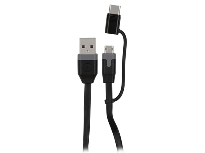 Cable MUVIT 2 en 1 (USB - MicroUSB + USB-C - 1 m - Negro)