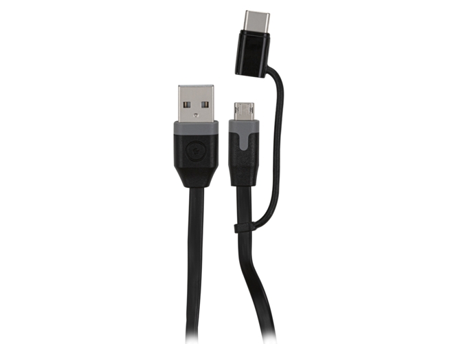Cable MUVIT 2 en 1 (USB - MicroUSB + USB-C - 1 m - Negro) — Universal - USB | microUSB