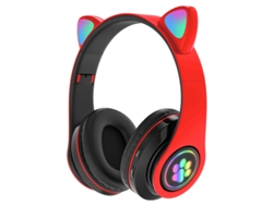 Auriculares Inalámbricos Bluetooth (rojos) Con Flash, Diseño De Orejas De Gato Y Micrófono.