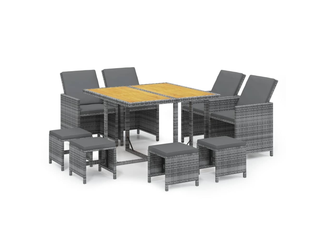 Maison Exclusive - Set Comedor Jardín 9 Pzas Y Cojines Ratán Sintético Gris