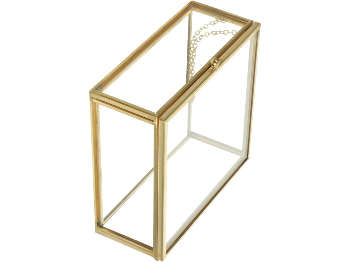 Elegante Organizador Joyas Cristal Transparente Marco Aleación Dorada Perfecto Pendientes Anillos Ideal