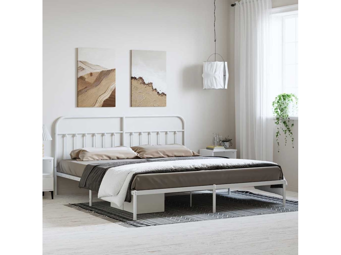Estructura Cama Sin Colchón Con Cabecero Metal Blanco 183x213cm