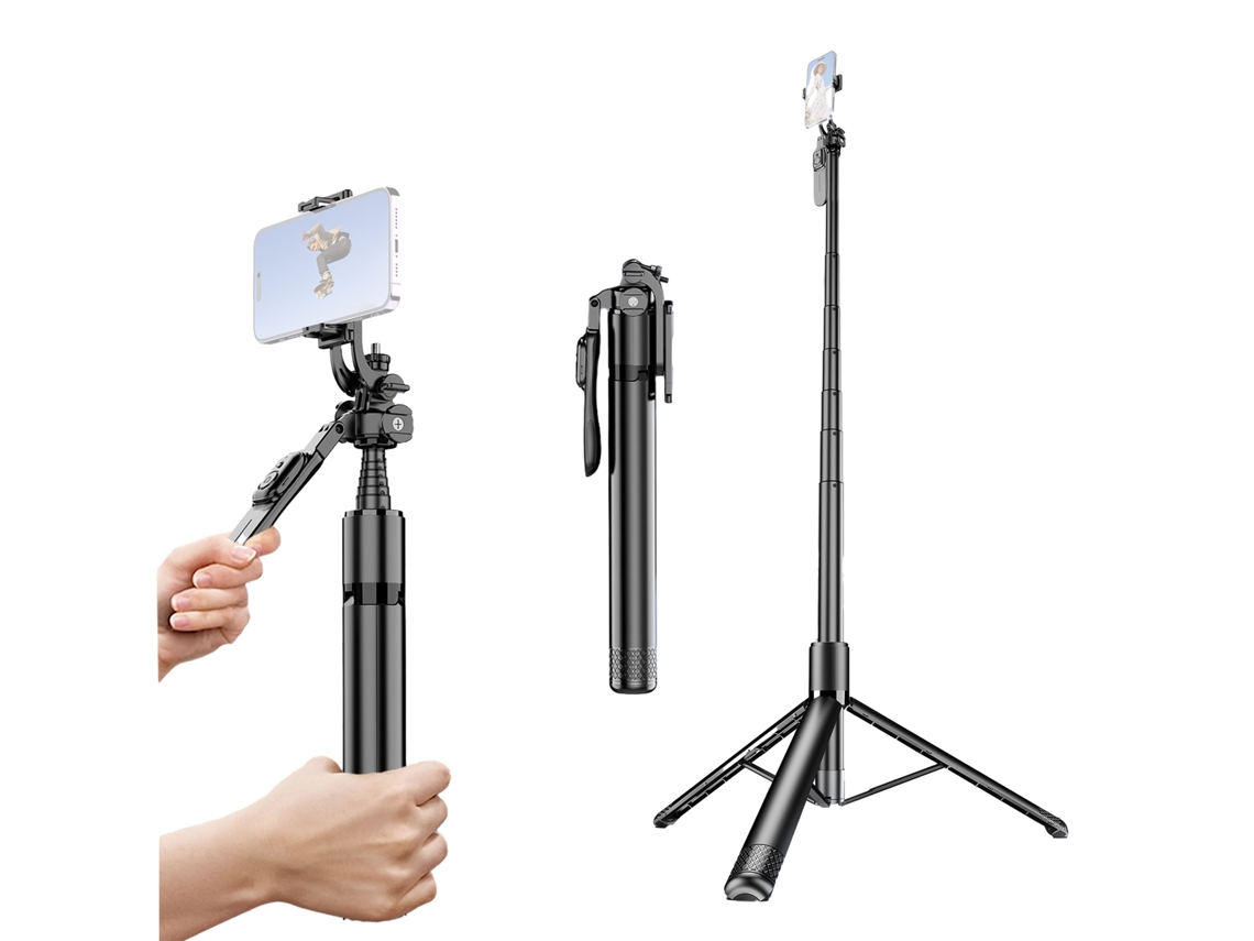 Palo Selfie Portátil Con Estabilizador Gimbal, Trípode De Escritorio, Clip Para Teléfono Y Control Remoto, 79.5 Pulgadas