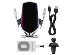 Carregador Sem Fio Automático De 10w Para Carro Prata Com Suporte E Receptor De Interface Ios