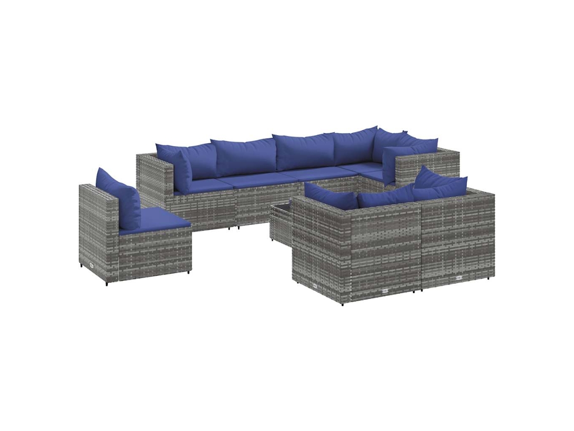 Maison Exclusive - Set De Muebles De Jardín 9 Pzas Y Cojines Ratán Sintético Gris