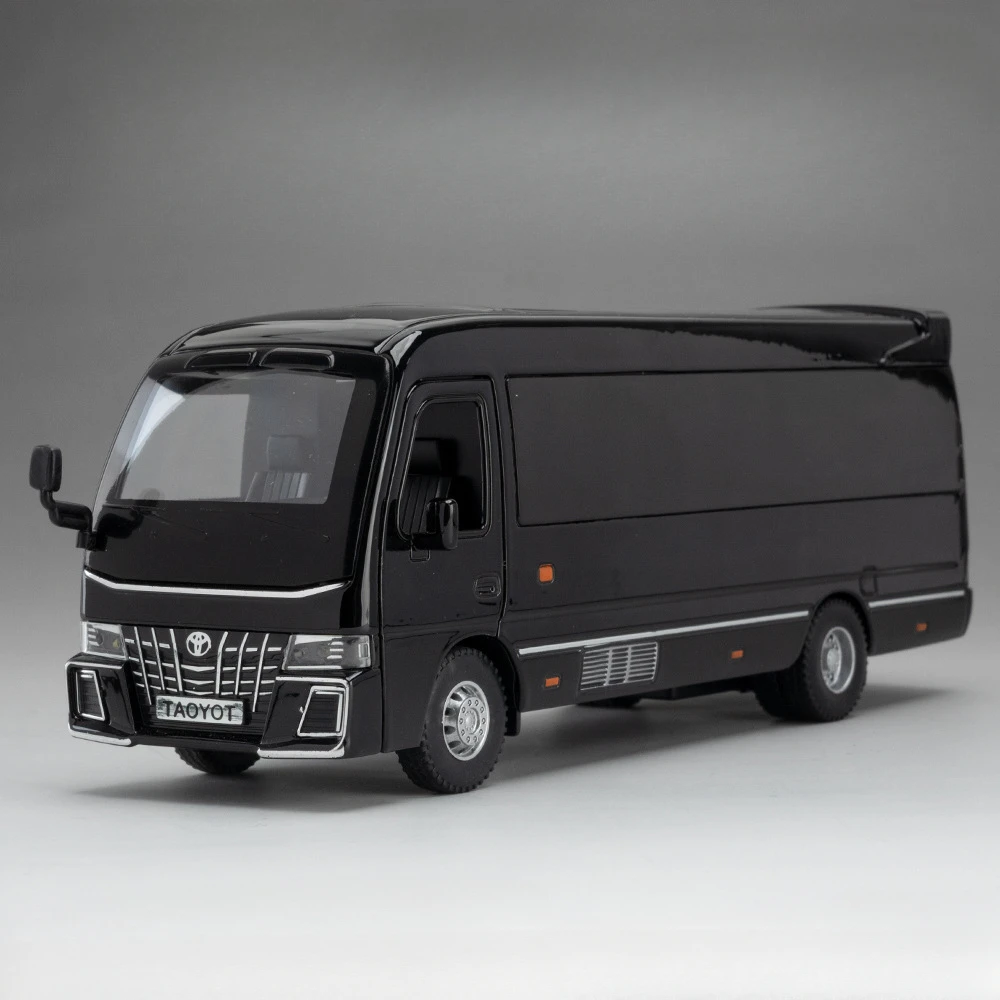 (Negro) Escala 1/32 - Modelo de autobús de aleación metálica - Puertas que se abren - Con funciones de sonido y luz