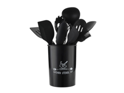 Juego De 11 Utensilios De Cocina De Silicona, Con Cubo De Almacenamiento, Para Hornear, Color Negro Cuich