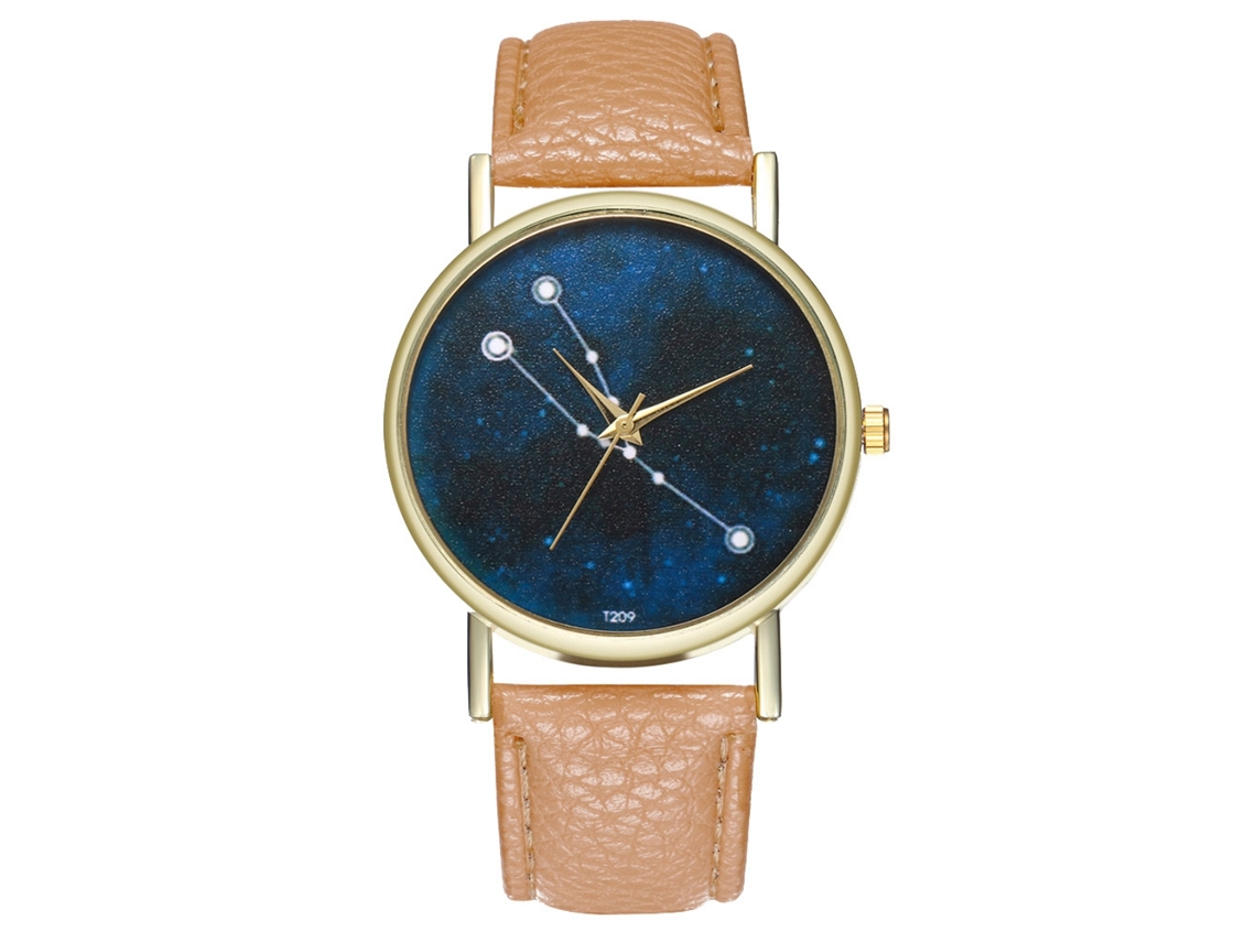Reloj De Pulsera Para Pareja Con La Constelación De Tauro, Cuero Beige, Estilo Moderno, Movimiento De Cuarzo, Hipoalergénico.