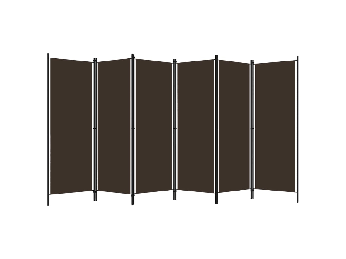 Separador de ambientes con 6 paneles, 300x180 cm, marrón.
