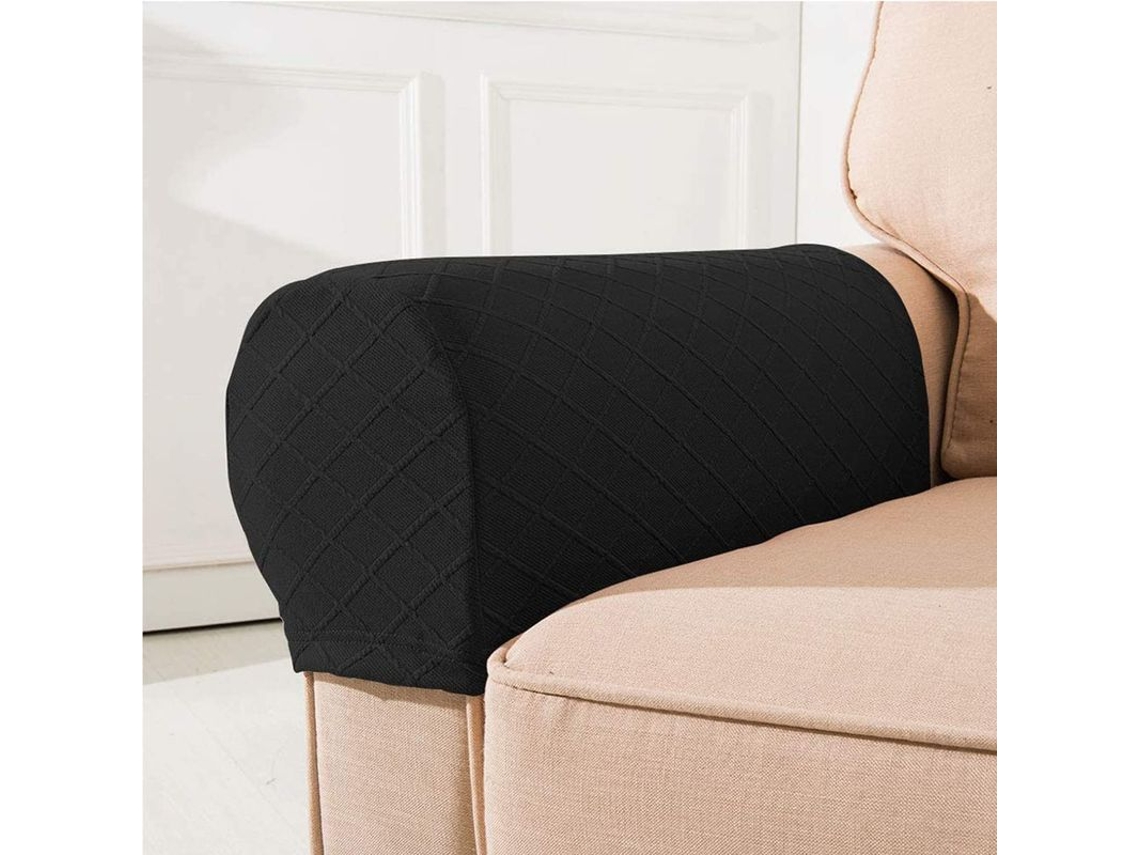 2026-fundas Para Reposabrazos Set De 2 Estiramiento Patrón Diamante Para Sillón Sofá Negro