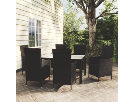 Conjunto 7 de comedor de jardín VIDAXL ratán sintético negro