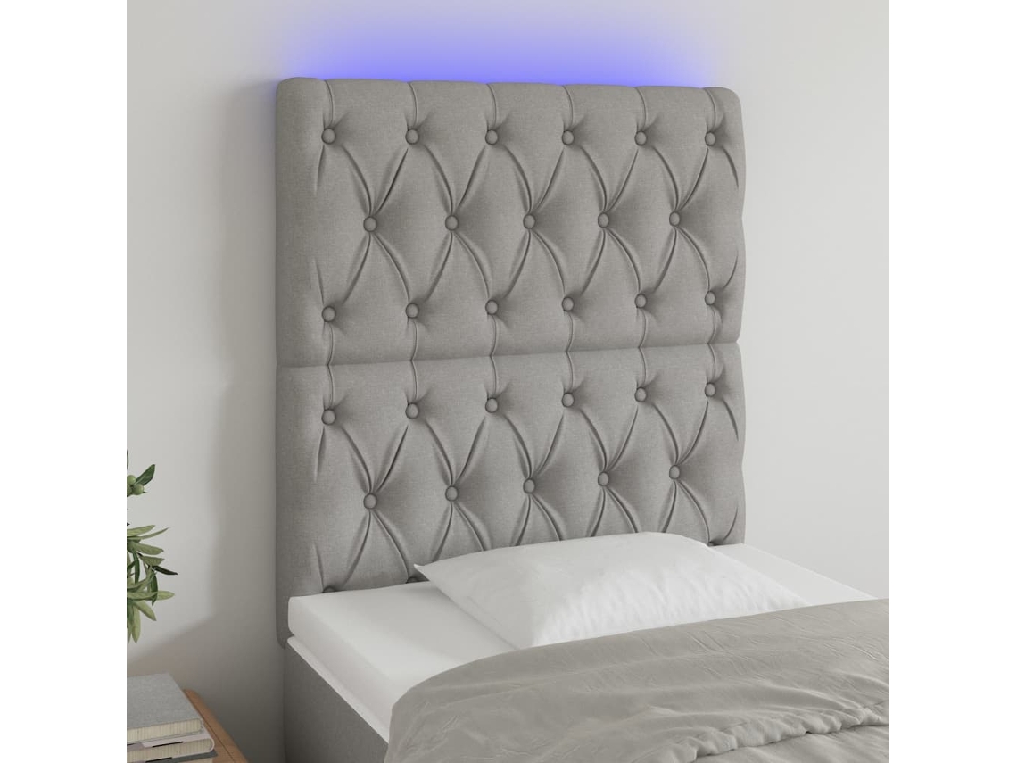 Cabecero Con Luces Led Tela Gris Claro 80x7x118/128 Cm