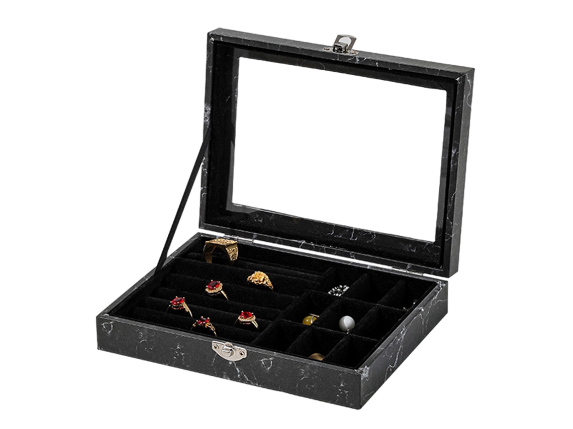 Organizador de joyería con bandeja apilable y cerradura negro (21x16x6cm) Kofihety
