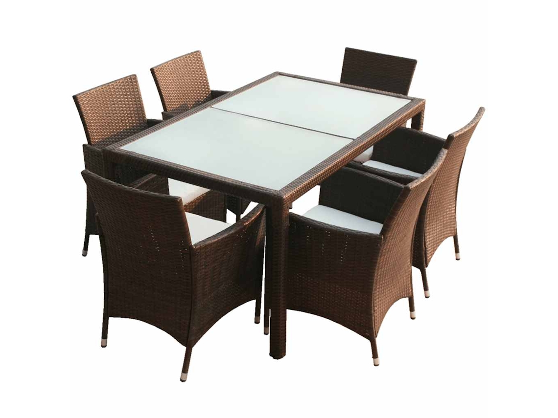 Conjunto 7 comedor de jardín VIDAXL y cojines ratán sintético marrón
