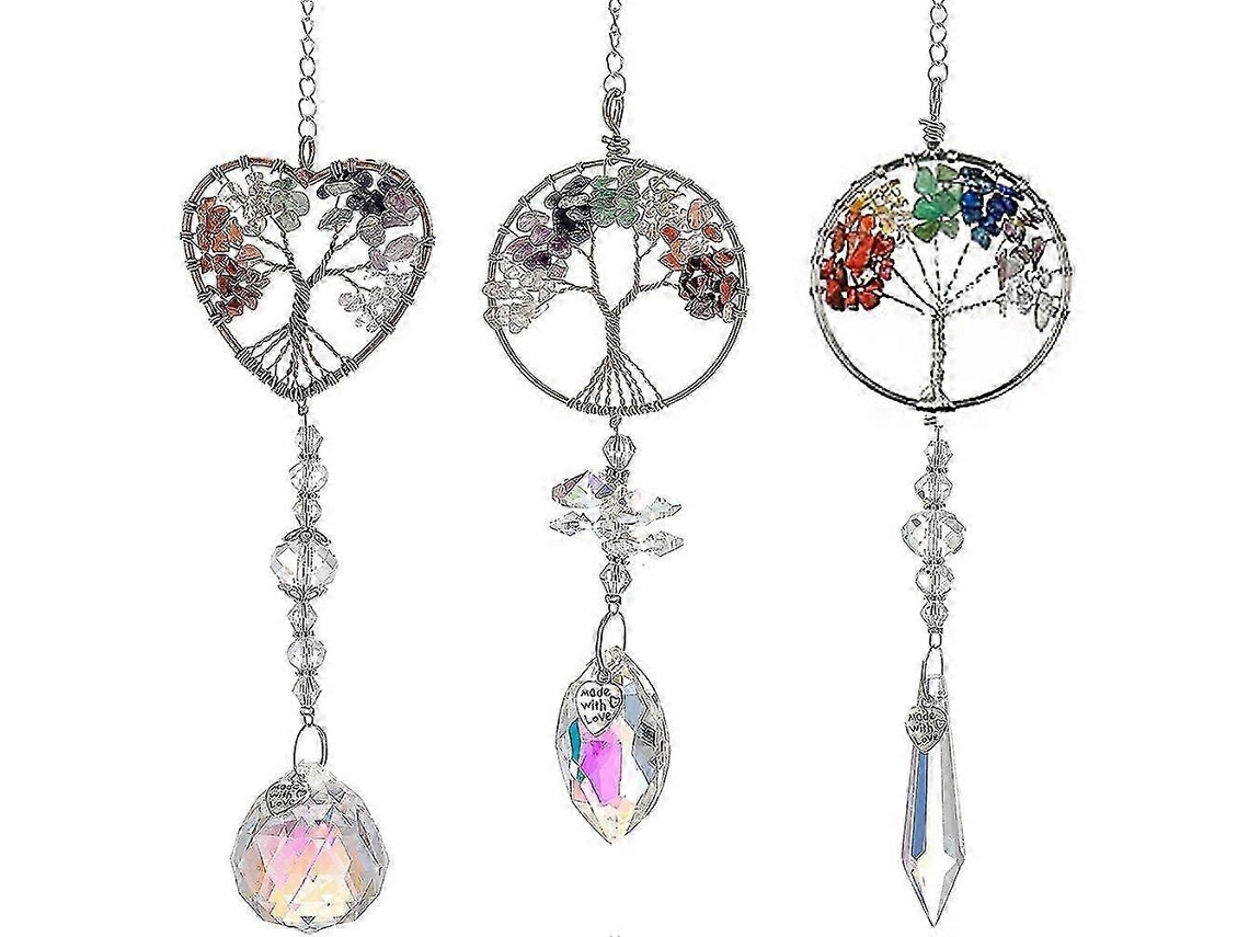Conjunto de 3 cristales colgantes: colgante de cristal arcoíris, adorno de cristal y bola de cristal.