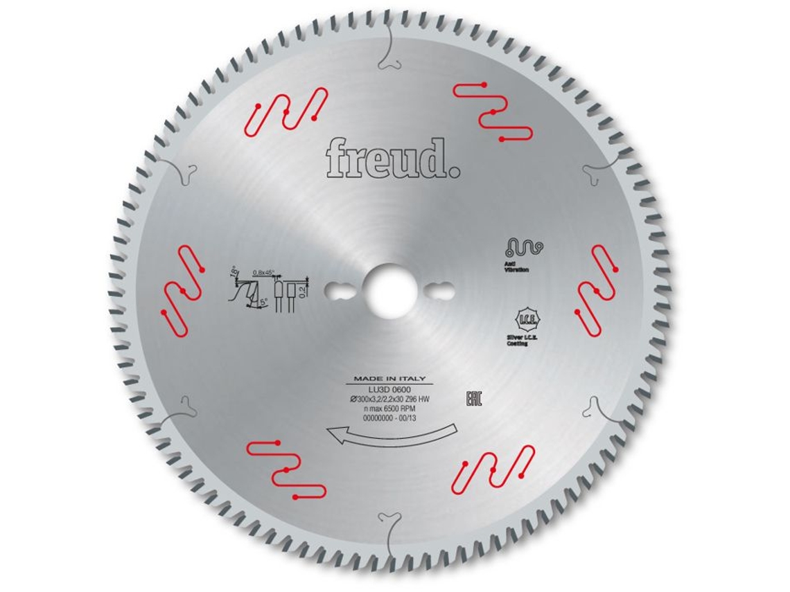 Lama Plana Trapezoidal para Paneles Revestidos Frontal y Trasero Freud Ø250 3.2/2.2 Al30 Z80 Tp F03Fs05088 -Lu3D 0400